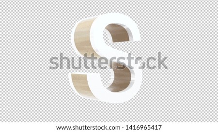 wood number S with isolated on white background with clipping mask.