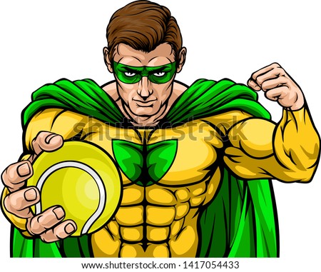 Superhero Holding Tennis Ball Sports Mascot