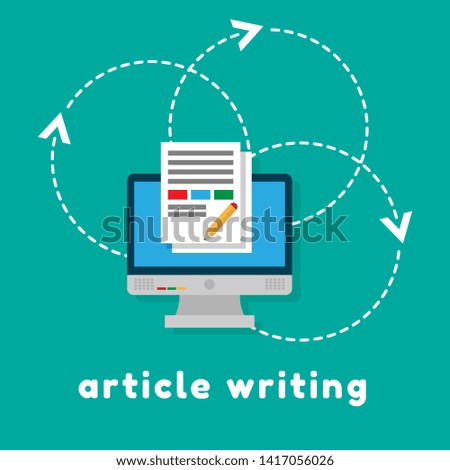 article writing design flat concept, flat design. monitor with article news icon. 