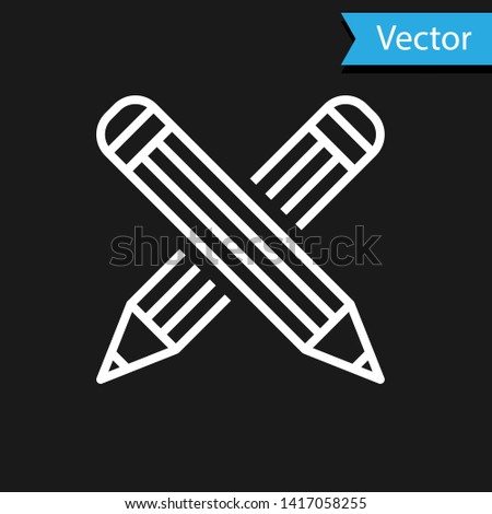 White Crossed pencil icon isolated on black background. Education sign. Drawing and educational tools. School office symbol.  Vector Illustration