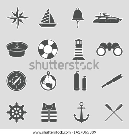 Nautical Icons. Sticker Design. Vector Illustration.