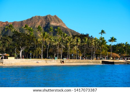 Various view of Diamond Head, Oahu, Hawaii.  From Kapiolani Park, from Waikiki and from off shore.