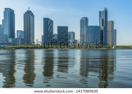 Tianjin city waterfront downtown skyline,China.
