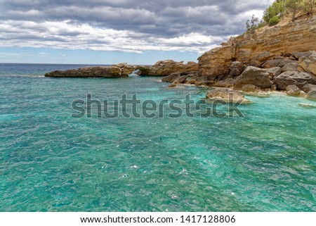 Cala Mariolu famous beach. Italy Sardinia Nuoro province National Park of the Bay of Orosei and Gennargentu Cala Mariolu listed as World Heritage.