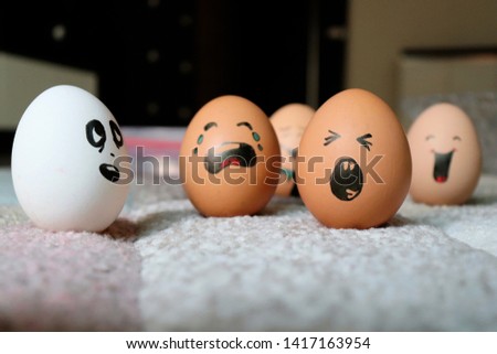 Funny and cute eggs faces for Easter. colorful Easter eggs 