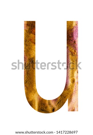 Letter of alphabet surrounded by white background.