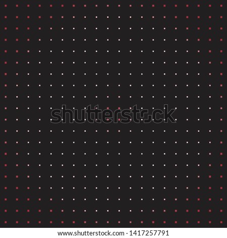 Square pattern. Seamless vector background - red, rose and pink squares of different size on black backdrop