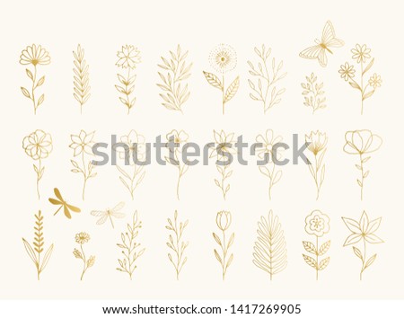 Collection of gold vector floral design elements. Decoration elements for invitation, wedding cards, valentines day, greeting cards. Isolated.