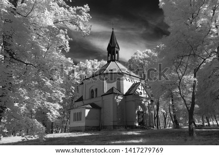 Monochrome infrared photo on Chapel of Saint Roch - Hustopeče, Czech Republic