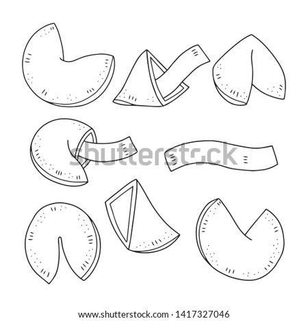 Lovely vector outline illustration of the set of the chinese fortune cookies. Perfect for coloring book or page.