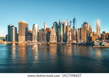 Beautiful lower Manhattan view during sunrise. Amazing New York landscape. 