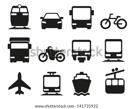 Vector illustration of simple monochromatic vehicle and transport related icons for your design or application. Royalty-Free Stock Photo #141735922