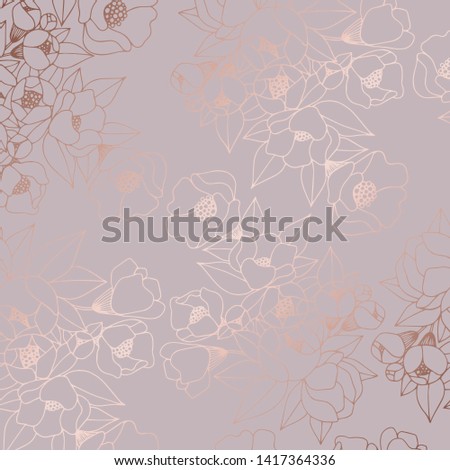 Rose gold flowers. Vector illustration for wedding invitation, greeting card or cover. Hand drawing