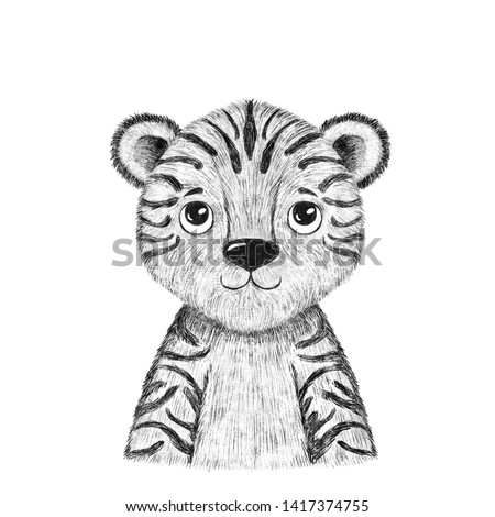 Baby tiger. Hand drawn animal. Isolated on white background