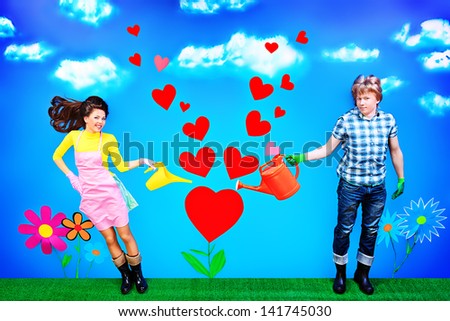 Couple of young people growing their love like a tender flower.