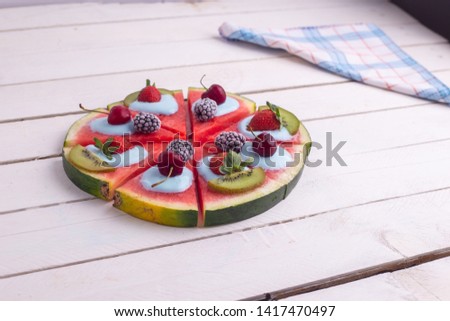 vegetarian pizza of watermelon and other fruits