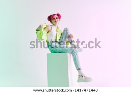 woman stylish pink hair makeup