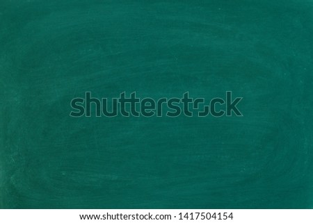 Working place on empty rubbed out on green board chalkboard texture background for classroom or wallpaper, add text message.