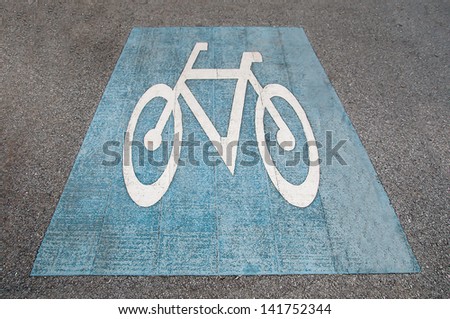 Bicycle road sign painted on the pavement