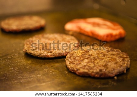 Cooking burgers fresh meat grill