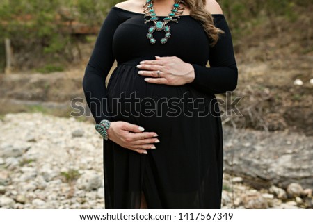 Pregnant Woman Maternity Belly in Black Dress Western