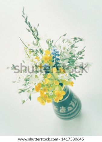Flower bouquet on white background. Soft vintage editing. 