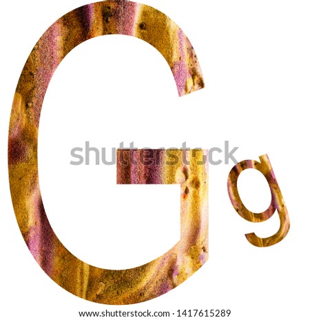 Letter of alphabet surrounded by white background.