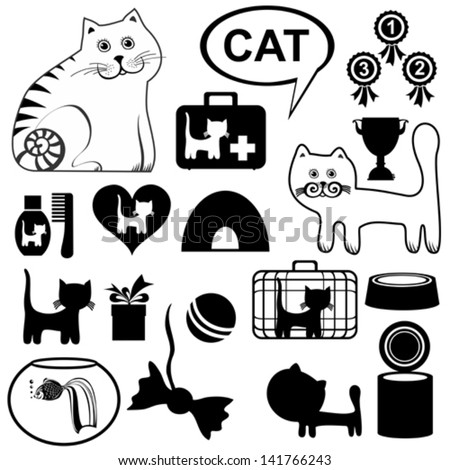Set of cats icons isolated on white background. Vector illustration