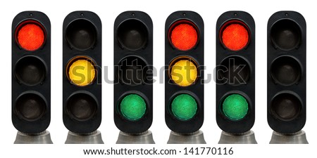 Red, Green, Yellow Traffic lights isolated over white background