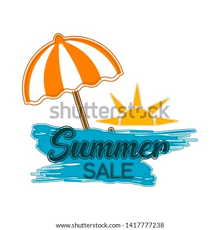 Sumaer sale label with a sun and umbrela - Vector