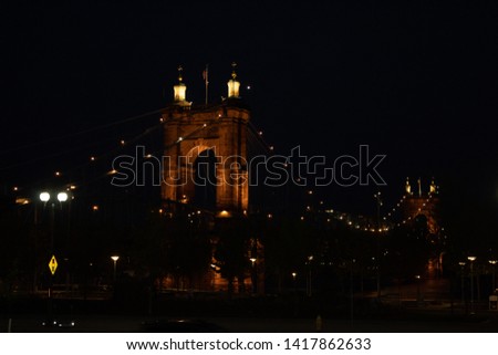 The Roebling suspension bridge at night, Cincinnati Ohio.