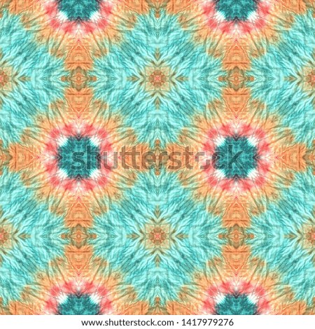 Hand Painting Texture. Tribal Backdrop.  Multicolor Natural Ethnic Illustration. Orange, Green and Blue Textile Print. Hand Painting Tie Dye Texture.