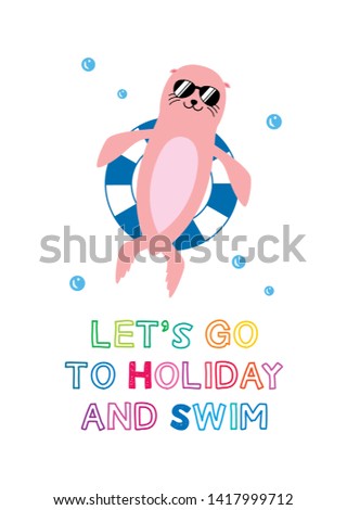 cute sea lion seal go holiday greeting card vector