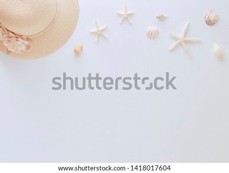 Traveler accessories Top view vacation summer on white background with empty space for text. Travel  concept.