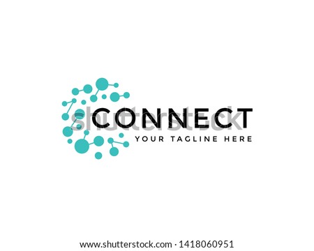 C Letter with Dot Circle Connected as Network Logo Vector - Vector Royalty-Free Stock Photo #1418060951