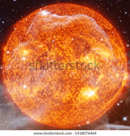 Extremely hot star. Flaring of Sun. Beauty of endless universe. Elements of this image furnished by NASA