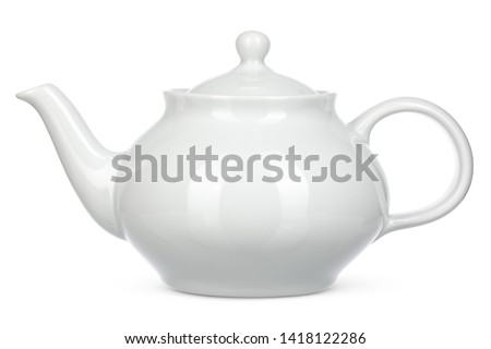 White ceramic kettle isolate on white background Royalty-Free Stock Photo #1418122286