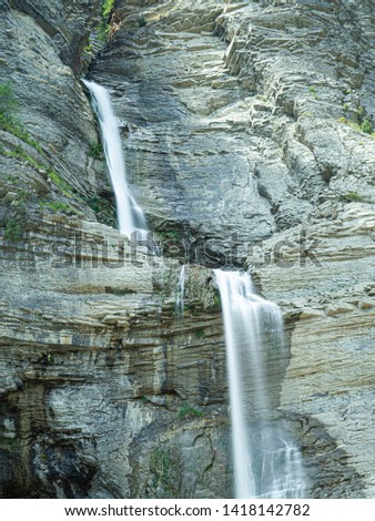 Two waterfalls in Broto, spanish Pyrenees in Huesca