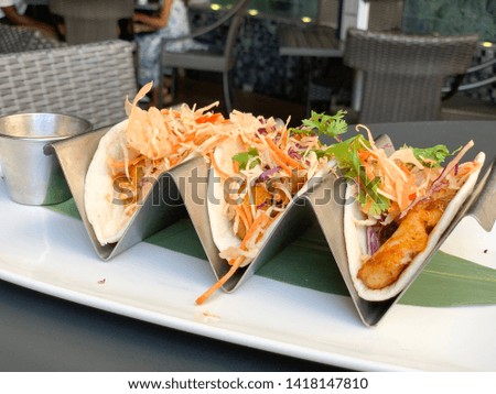 Trio of Fish Tacos with Cabbage Slaw