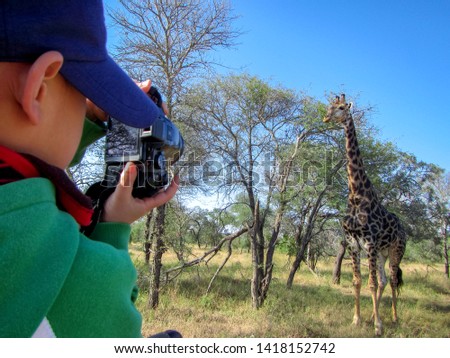 Photographer taking safari pictures in Kruger NP, South Africa