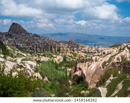 Landscape of Uchisar Castle, Cappadocia, Turkey.