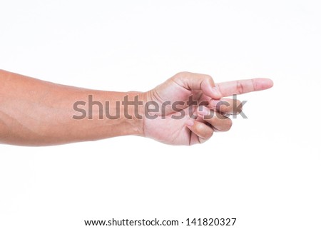 Man hand with finger point isolated on white background