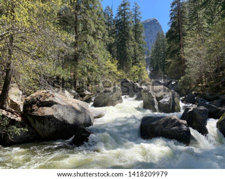 Slow shutter shot of Merced river in Yosemite national park california