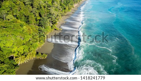Aerial View: 
Coastline Nature Park Cocorado, 
Costa Rica Royalty-Free Stock Photo #1418241779