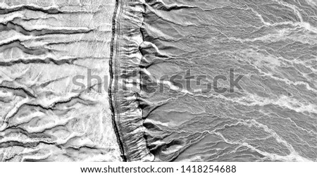 Mª Curie's radio, allegory, abstract naturalism, Black and white photo, abstract photography of landscapes of the deserts of Africa from the air, aerial view, contemporary photographic art, 