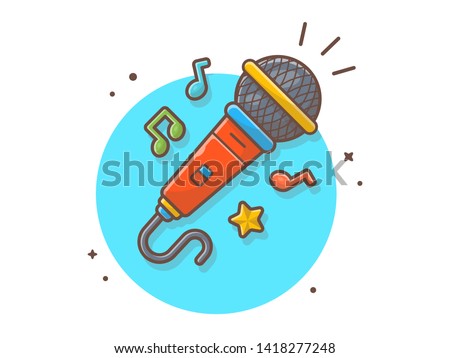 Microphone with Note and Tune of Music Vector Illustration. Voice Speak Up and Recording. Flat Cartoon Style Suitable for Web Landing Page,  Banner, Flyer, Sticker, Wallpaper, Card, Background