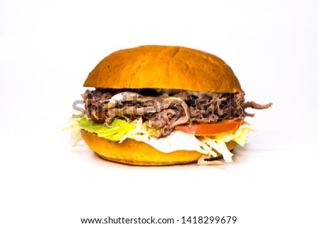 Duck Burger. On white background. Close up.
