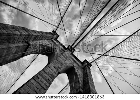 Brooklyn Bridge New York City close up architectural detail in timeless black and white Royalty-Free Stock Photo #1418301863
