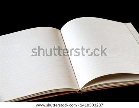 Open blank notebook mockup on black background