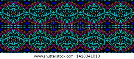 African repeat pattern. American seamless print. Seamless geometric print. Vintage patchwork. Cute endless ornament. Modern folk design. Indigo, black, pink, cyan, neon african repeat pattern.